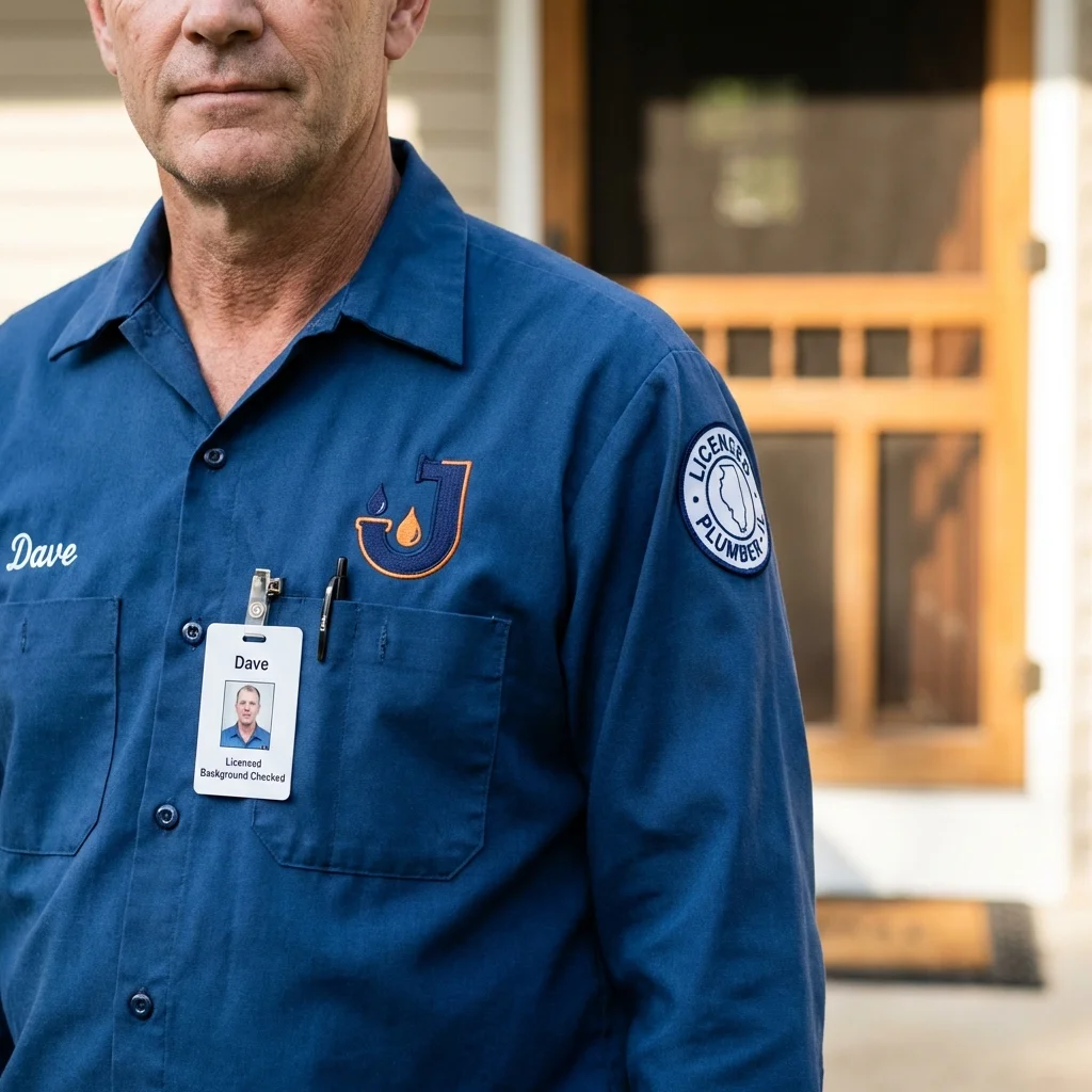 Licensed plumber showing ID badge in Raymond, WA