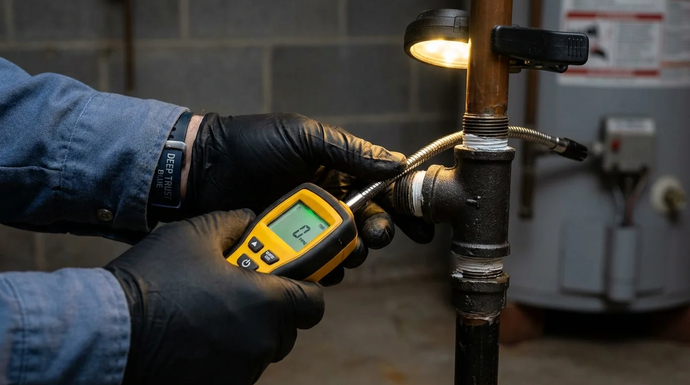 Gas leak detection with electronic sniffer by Johns Plumbing LLC in Raymond