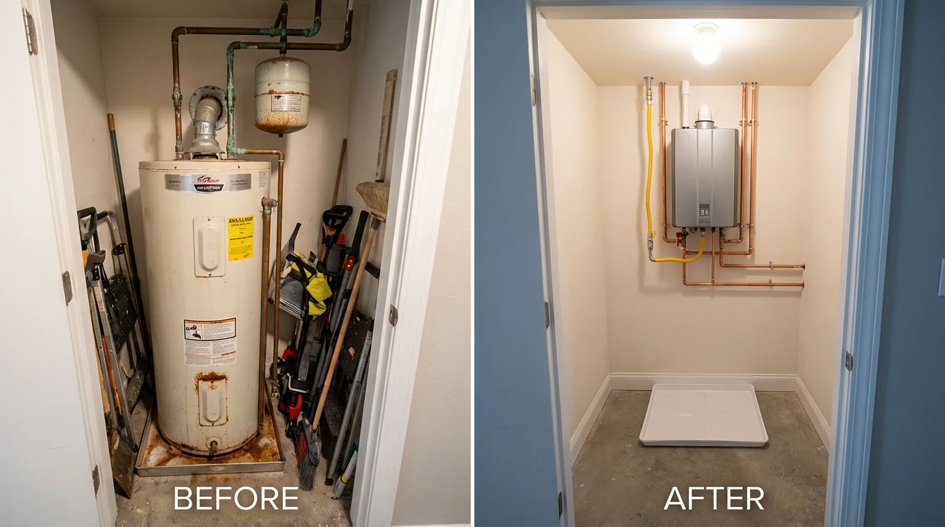Tank water heater versus wall-mounted tankless unit comparison for Raymond, WA homeowners