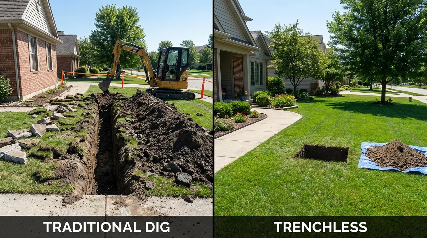 Trenchless sewer repair with minimal yard damage versus traditional excavation in Raymond, WA